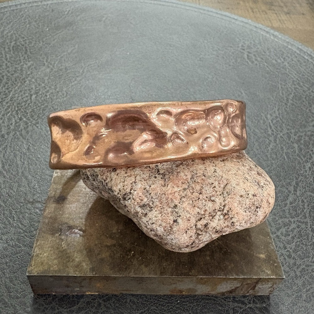 Brutalist Heavy Thick Men's  Hammered Wide Copper Artisan Cuff Bracelet Shiny
